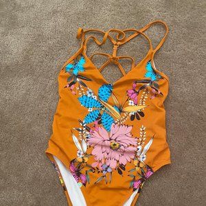 Orange One Piece Swimsuit - M - Backless + Strappy